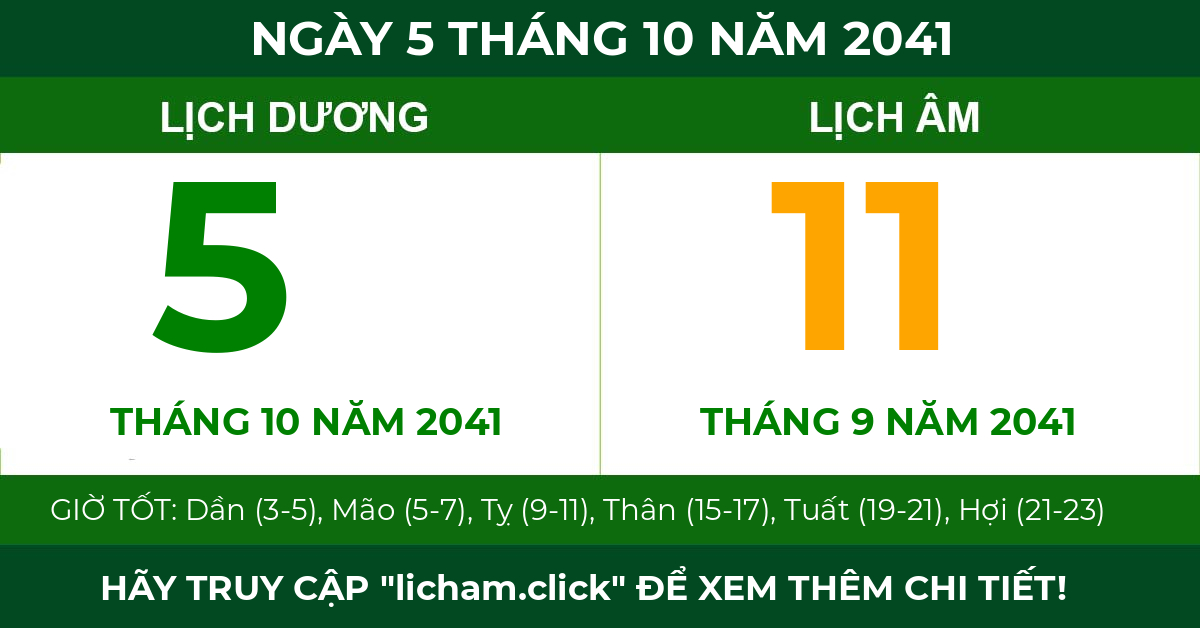 lịch âm ngày 5 tháng 10 năm 2041