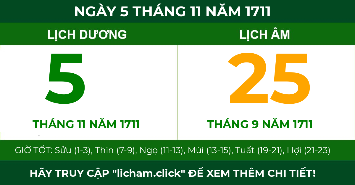 lịch âm ngày 5 tháng 11 năm 1711