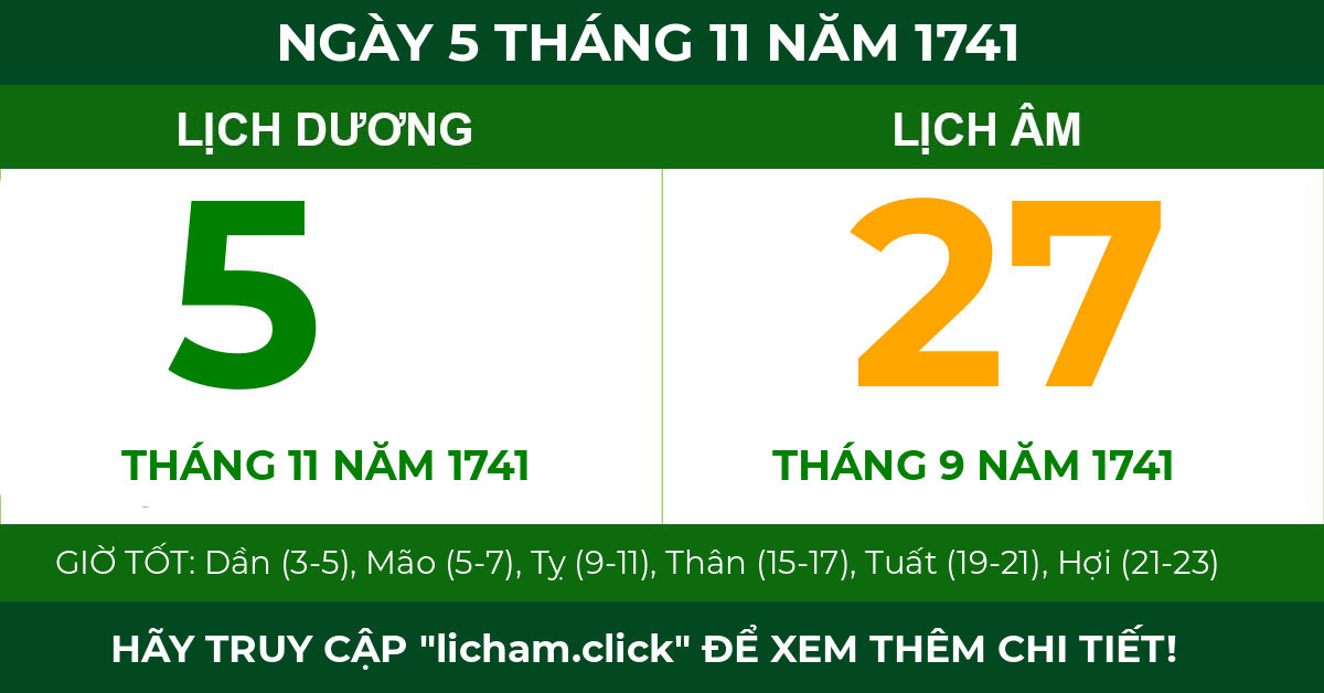 lịch âm ngày 5 tháng 11 năm 1741