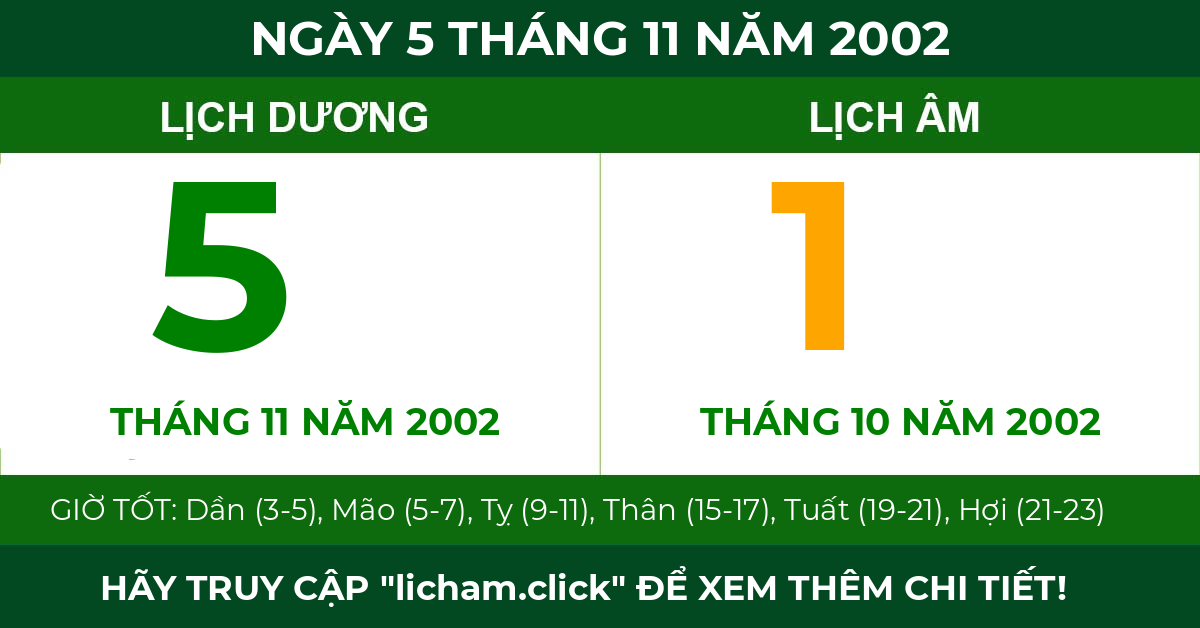 lịch âm ngày 5 tháng 11 năm 2002