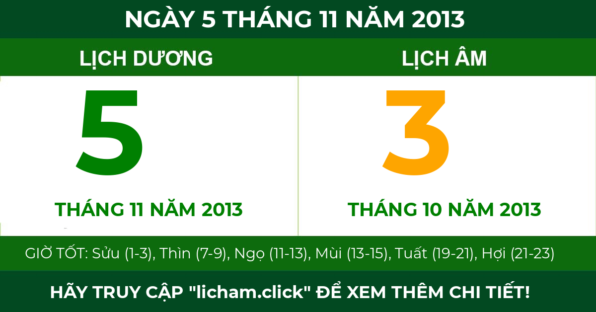 lịch âm ngày 5 tháng 11 năm 2013