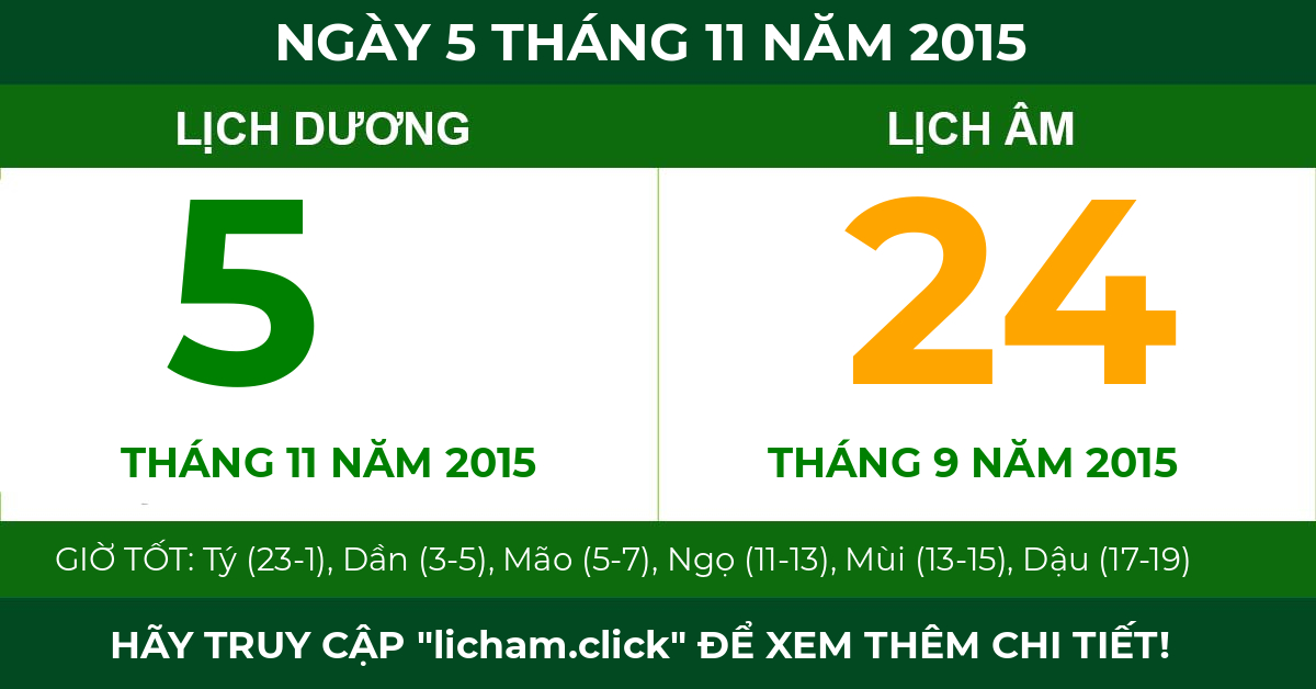 lịch âm ngày 5 tháng 11 năm 2015