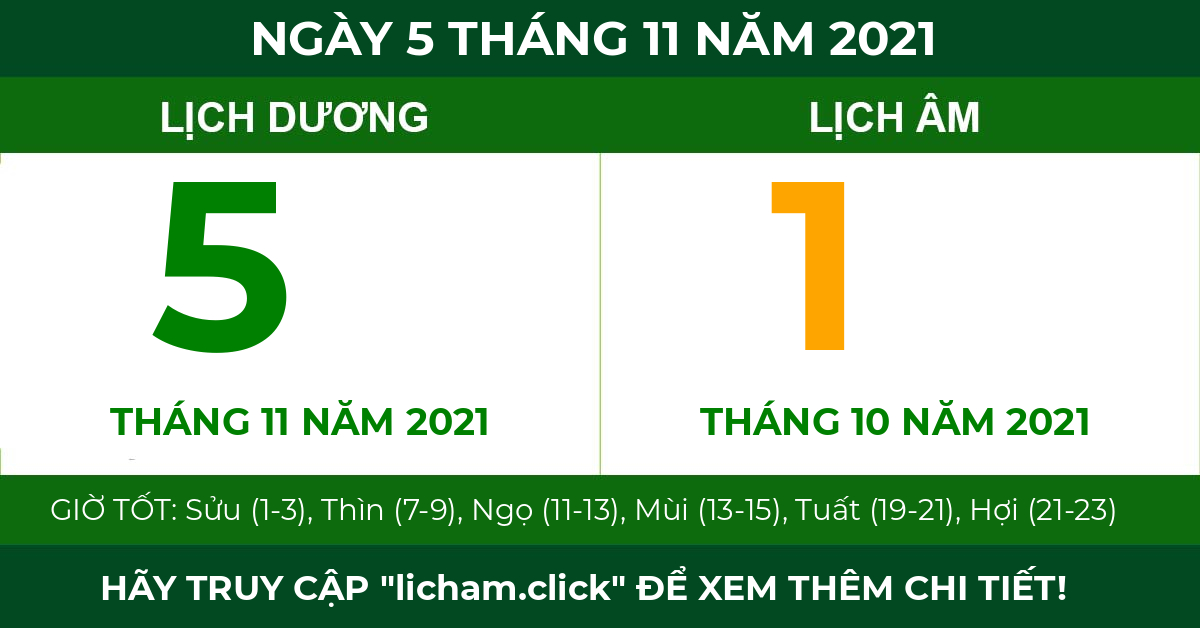 lịch âm ngày 5 tháng 11 năm 2021