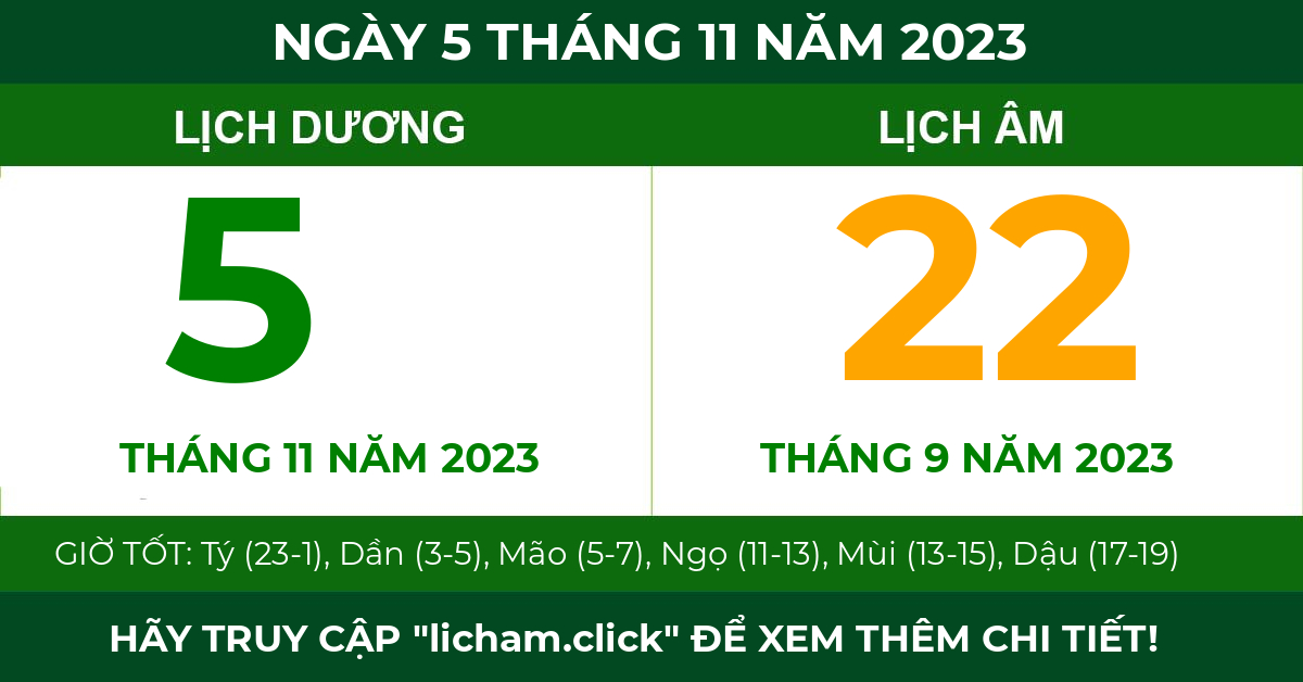 lịch âm ngày 5 tháng 11 năm 2023