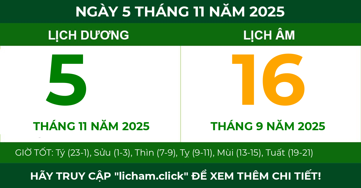 lịch âm ngày 5 tháng 11 năm 2025