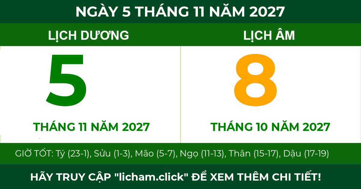 lịch âm ngày 5 tháng 11 năm 2027