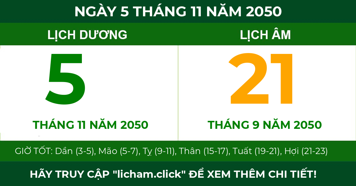 lịch âm ngày 5 tháng 11 năm 2050