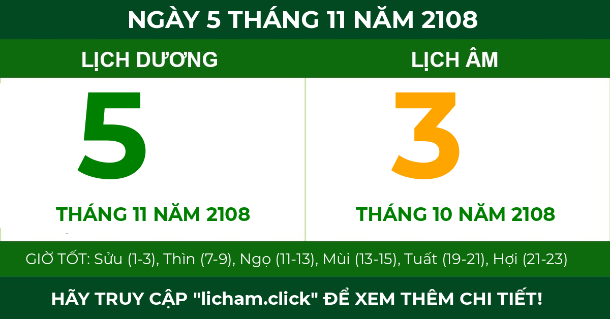 lịch âm ngày 5 tháng 11 năm 2108