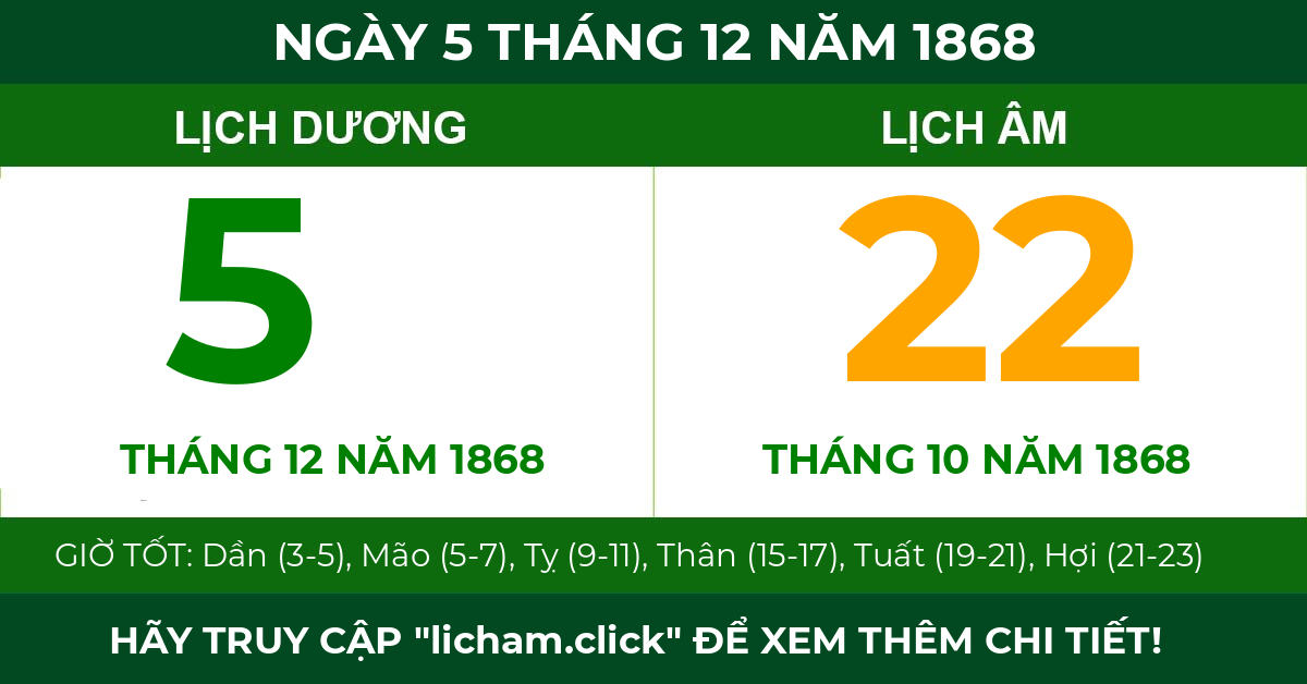 lịch âm ngày 5 tháng 12 năm 1868