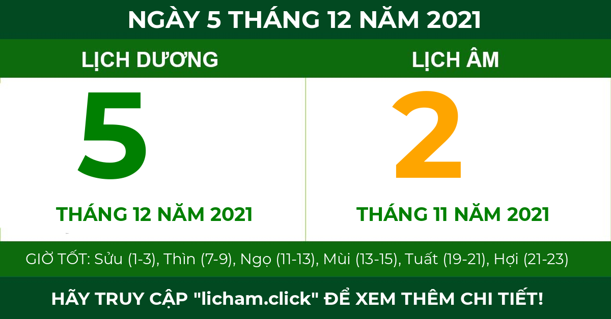 lịch âm ngày 5 tháng 12 năm 2021