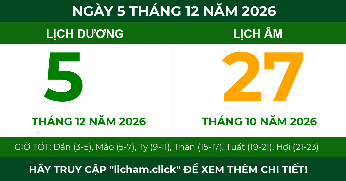 lịch âm ngày 5 tháng 12 năm 2026