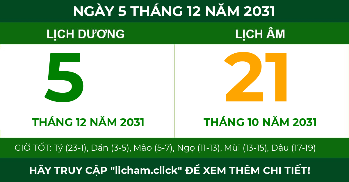 lịch âm ngày 5 tháng 12 năm 2031