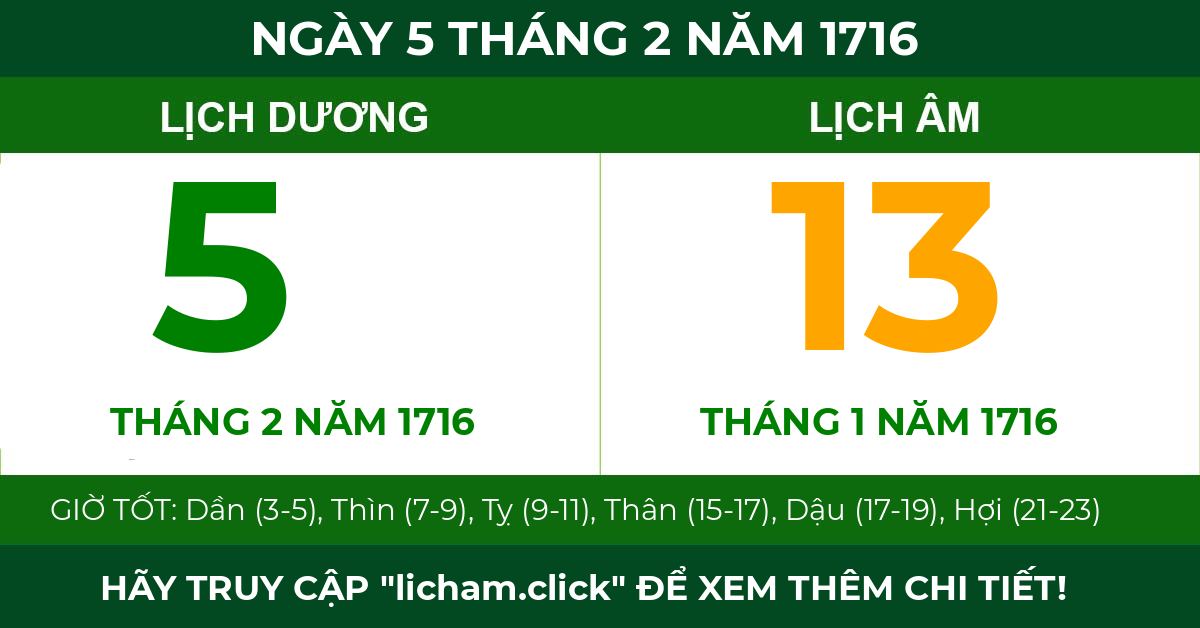 lịch âm ngày 5 tháng 2 năm 1716