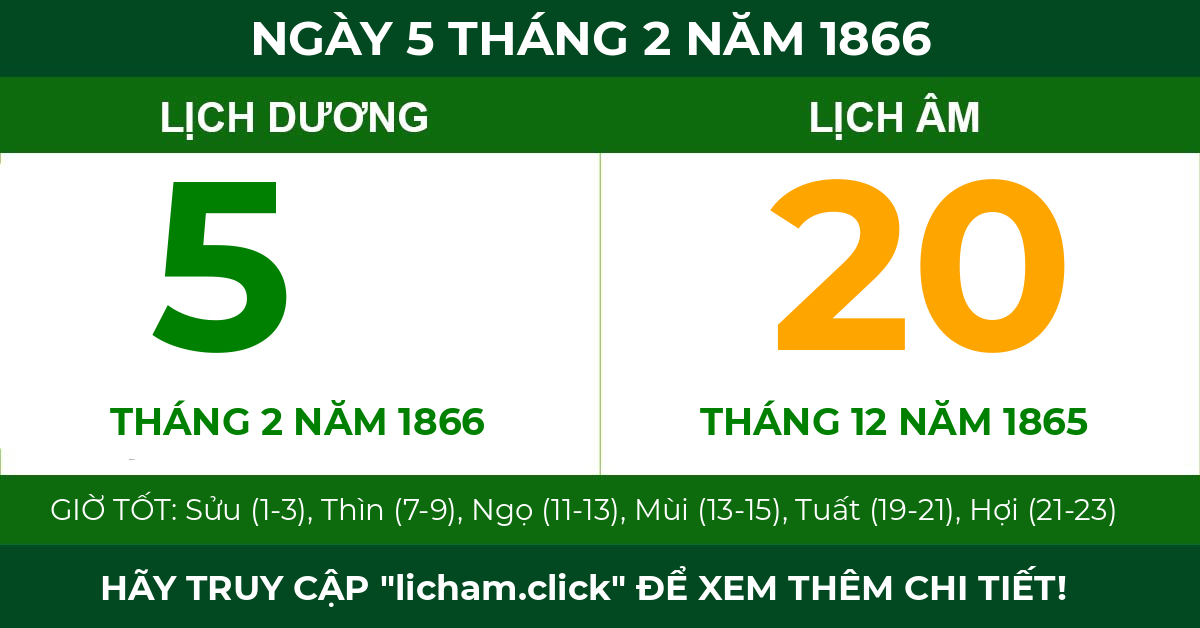 lịch âm ngày 5 tháng 2 năm 1866