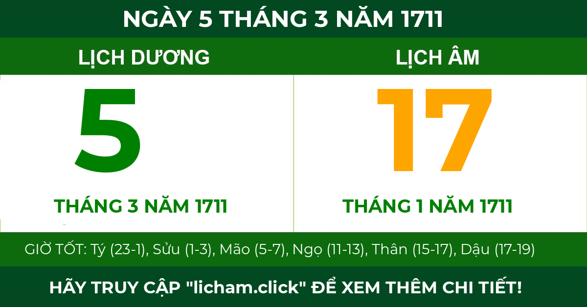 lịch âm ngày 5 tháng 3 năm 1711