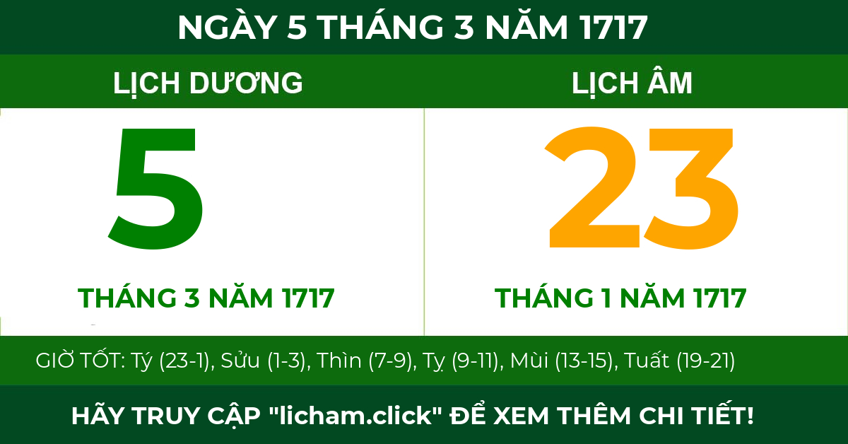 lịch âm ngày 5 tháng 3 năm 1717