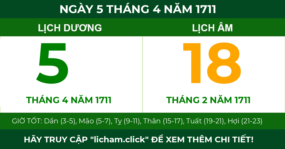 lịch âm ngày 5 tháng 4 năm 1711