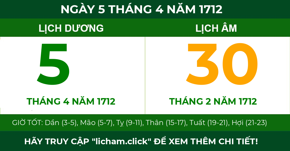 lịch âm ngày 5 tháng 4 năm 1712