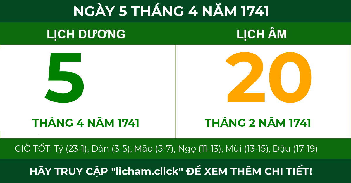 lịch âm ngày 5 tháng 4 năm 1741