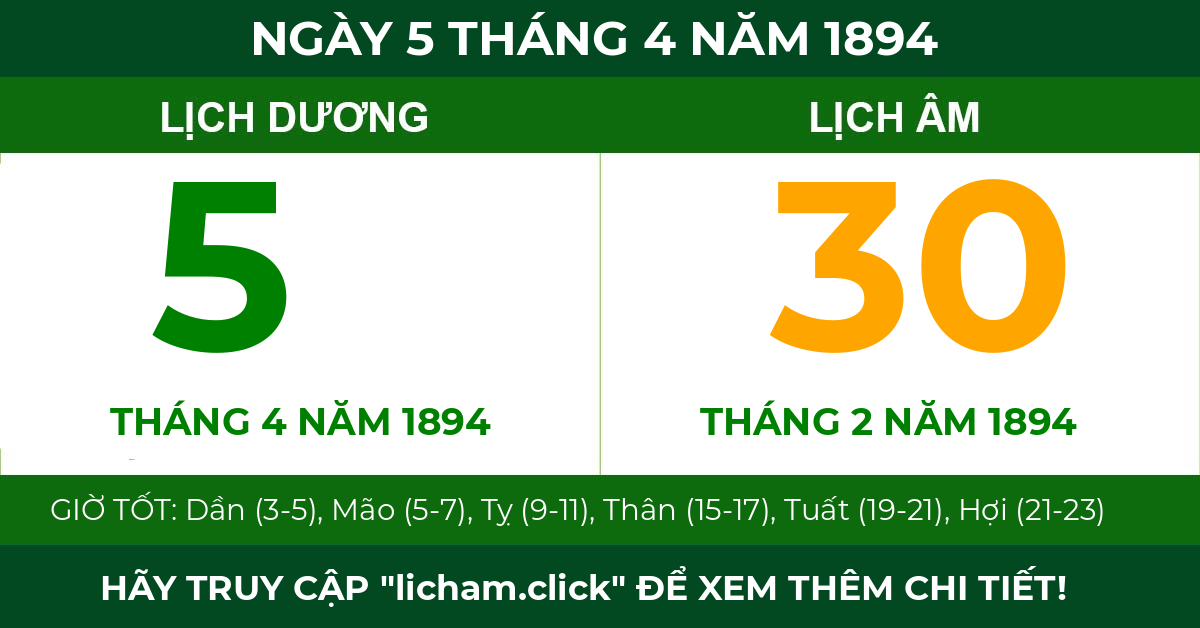 lịch âm ngày 5 tháng 4 năm 1894