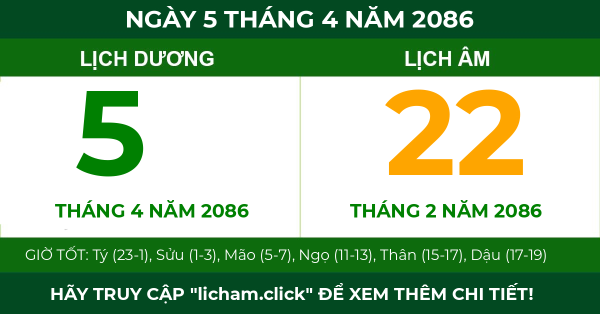 lịch âm ngày 5 tháng 4 năm 2086