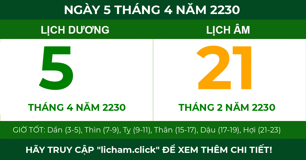 lịch âm ngày 5 tháng 4 năm 2230