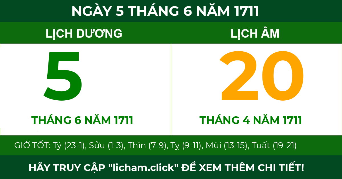 lịch âm ngày 5 tháng 6 năm 1711