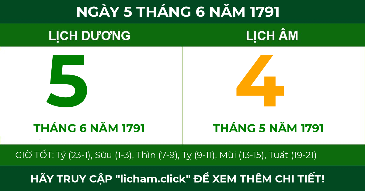 lịch âm ngày 5 tháng 6 năm 1791