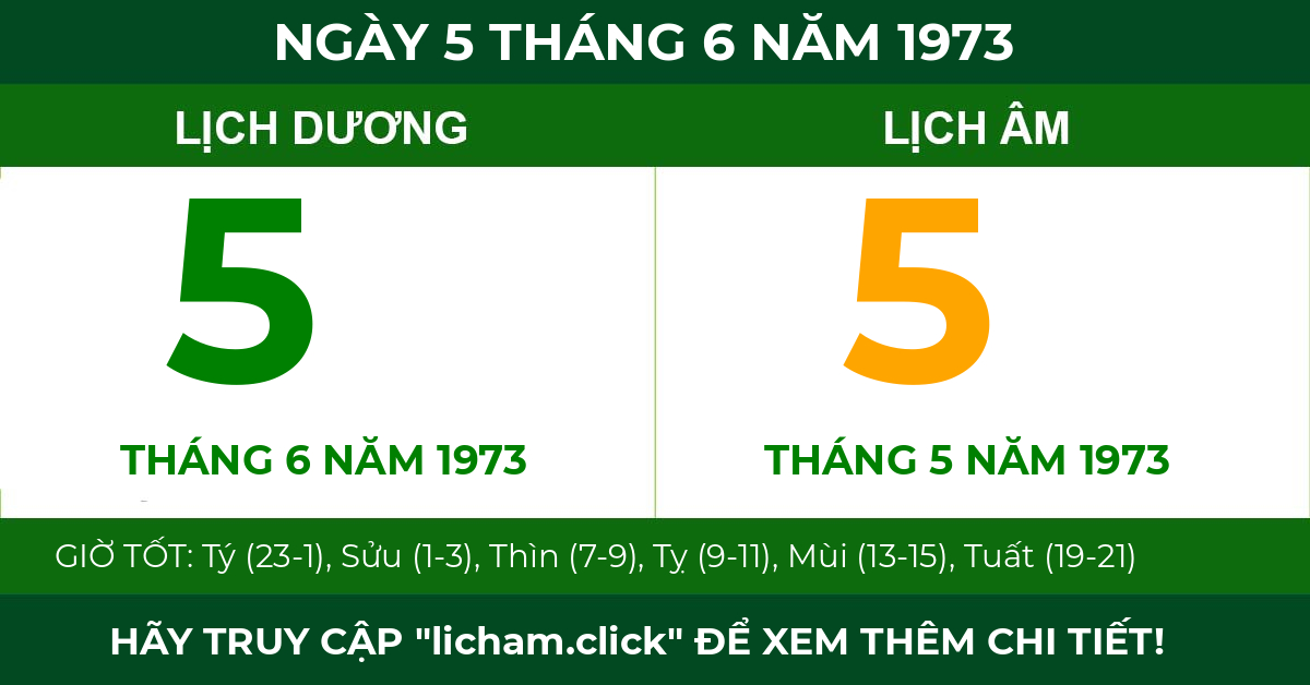 lịch âm ngày 5 tháng 6 năm 1973