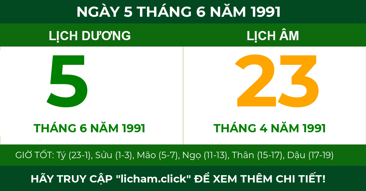 lịch âm ngày 5 tháng 6 năm 1991
