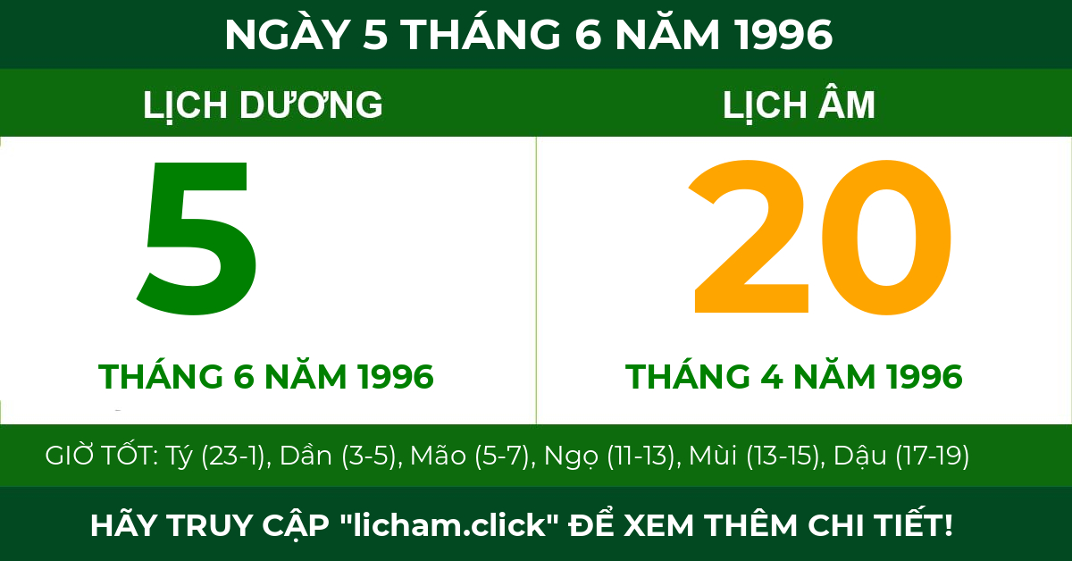 lịch âm ngày 5 tháng 6 năm 1996