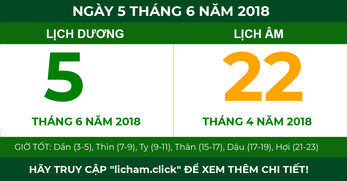 lịch âm ngày 5 tháng 6 năm 2018
