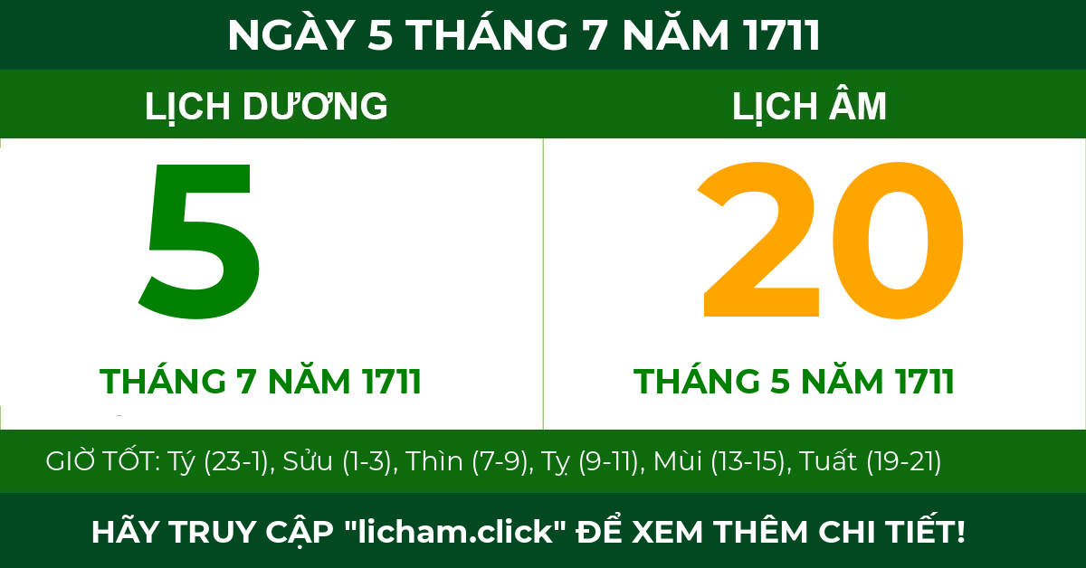 lịch âm ngày 5 tháng 7 năm 1711
