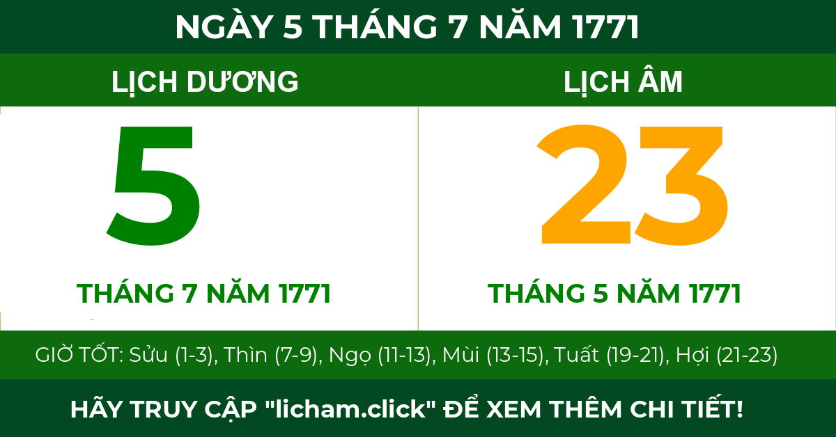 lịch âm ngày 5 tháng 7 năm 1771
