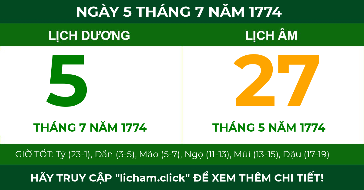 lịch âm ngày 5 tháng 7 năm 1774