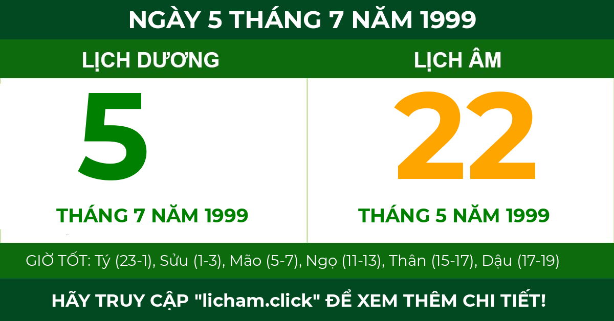 lịch âm ngày 5 tháng 7 năm 1999
