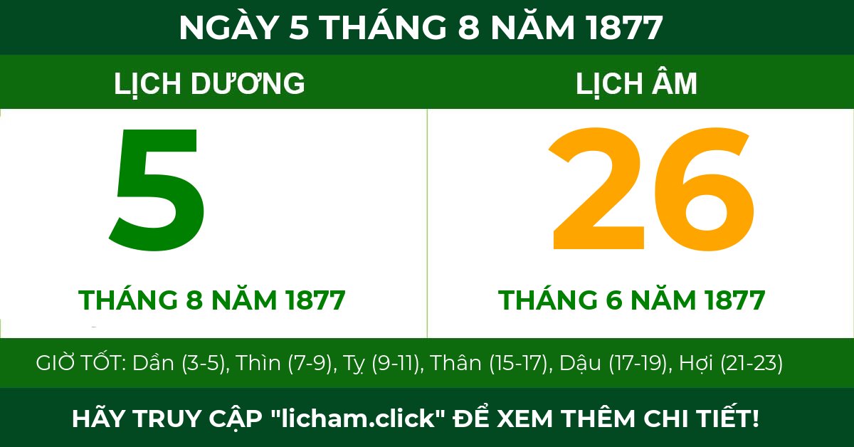 lịch âm ngày 5 tháng 8 năm 1877