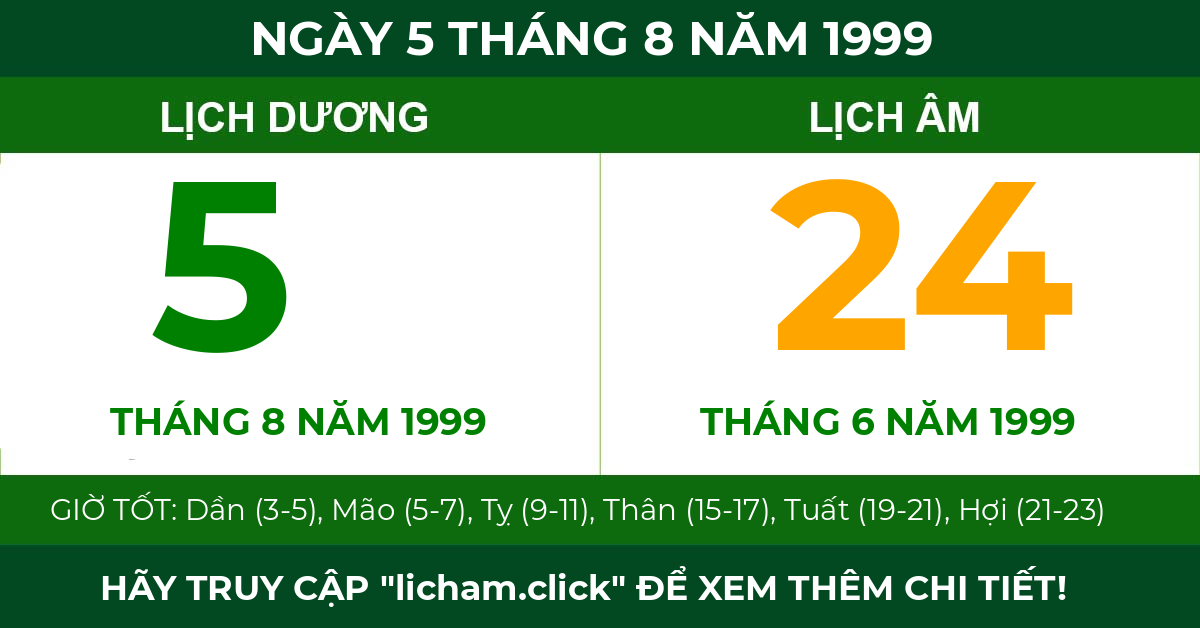 lịch âm ngày 5 tháng 8 năm 1999