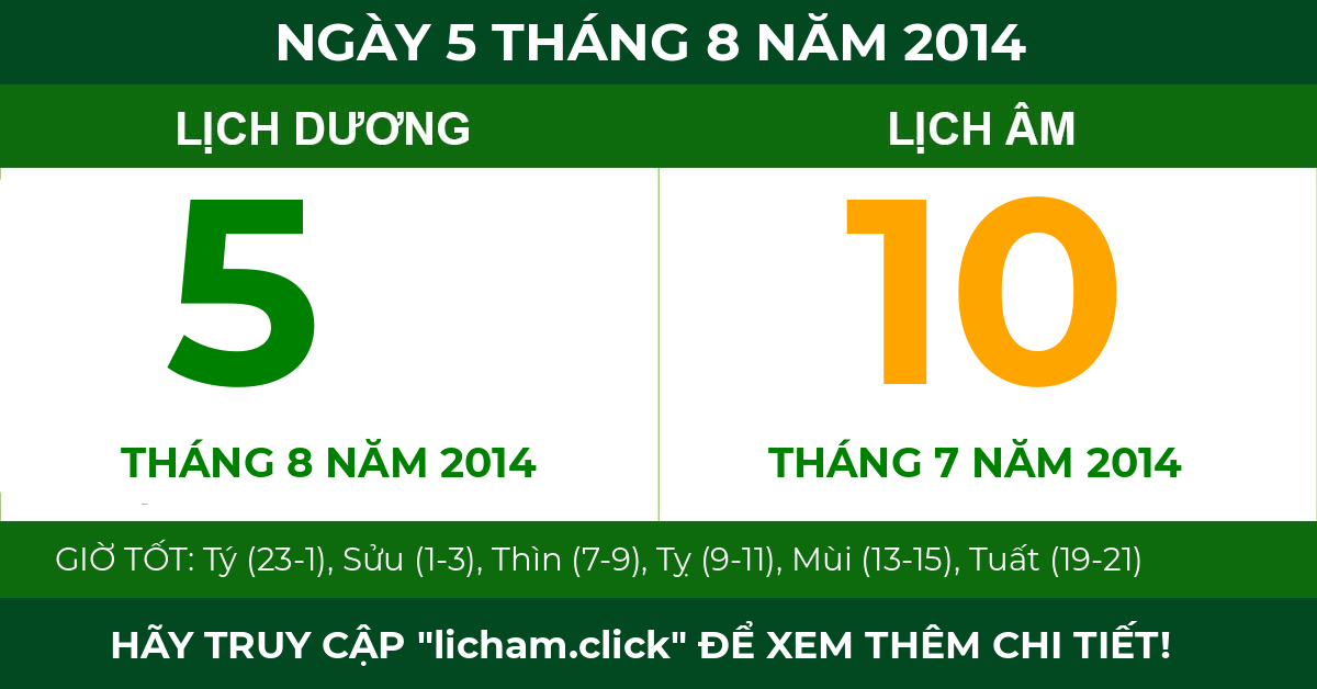 lịch âm ngày 5 tháng 8 năm 2014