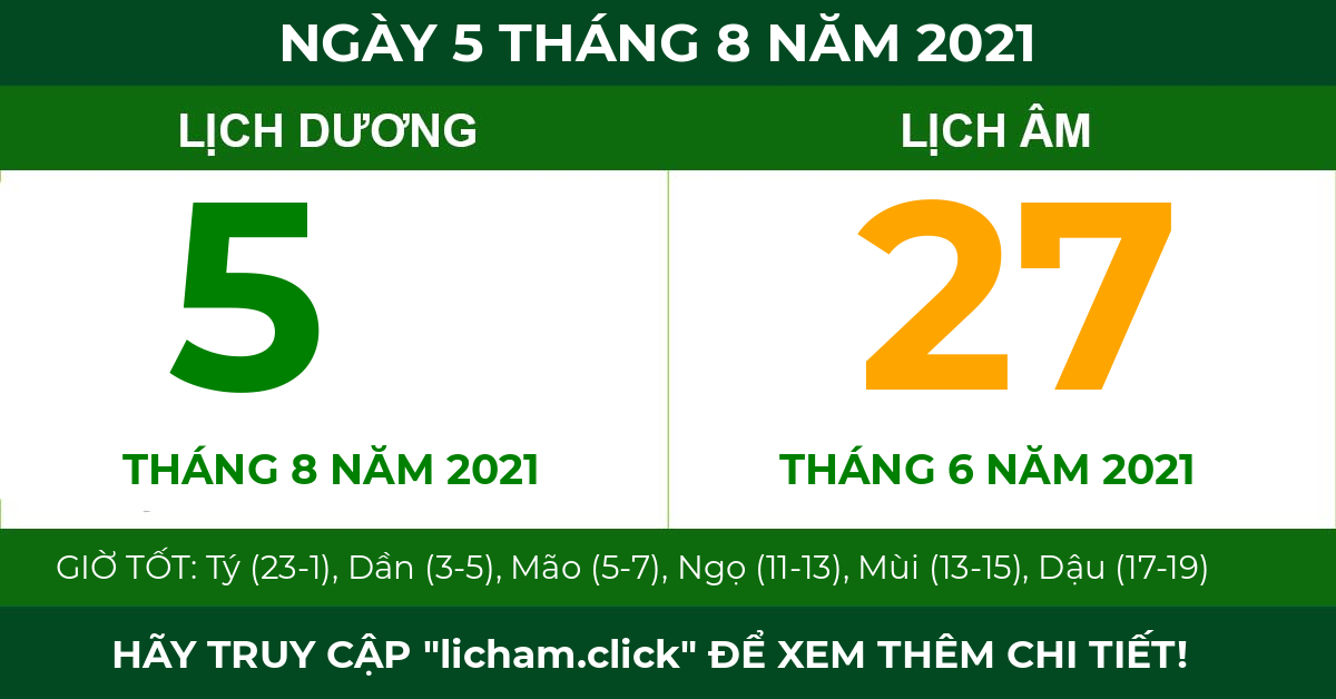lịch âm ngày 5 tháng 8 năm 2021