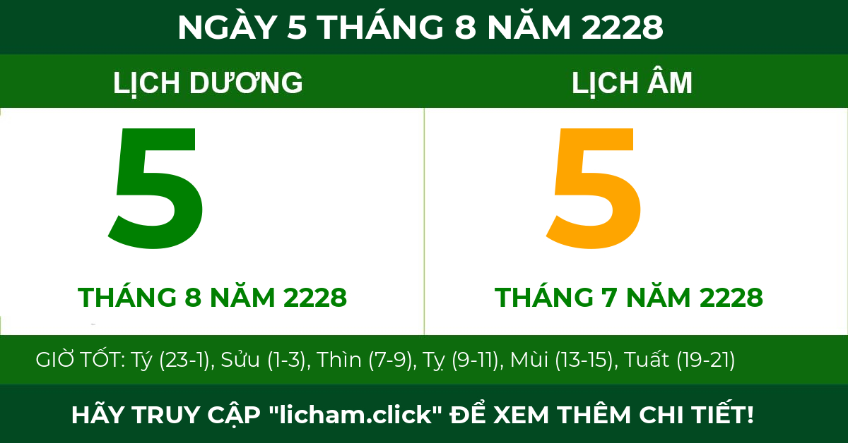 lịch âm ngày 5 tháng 8 năm 2228