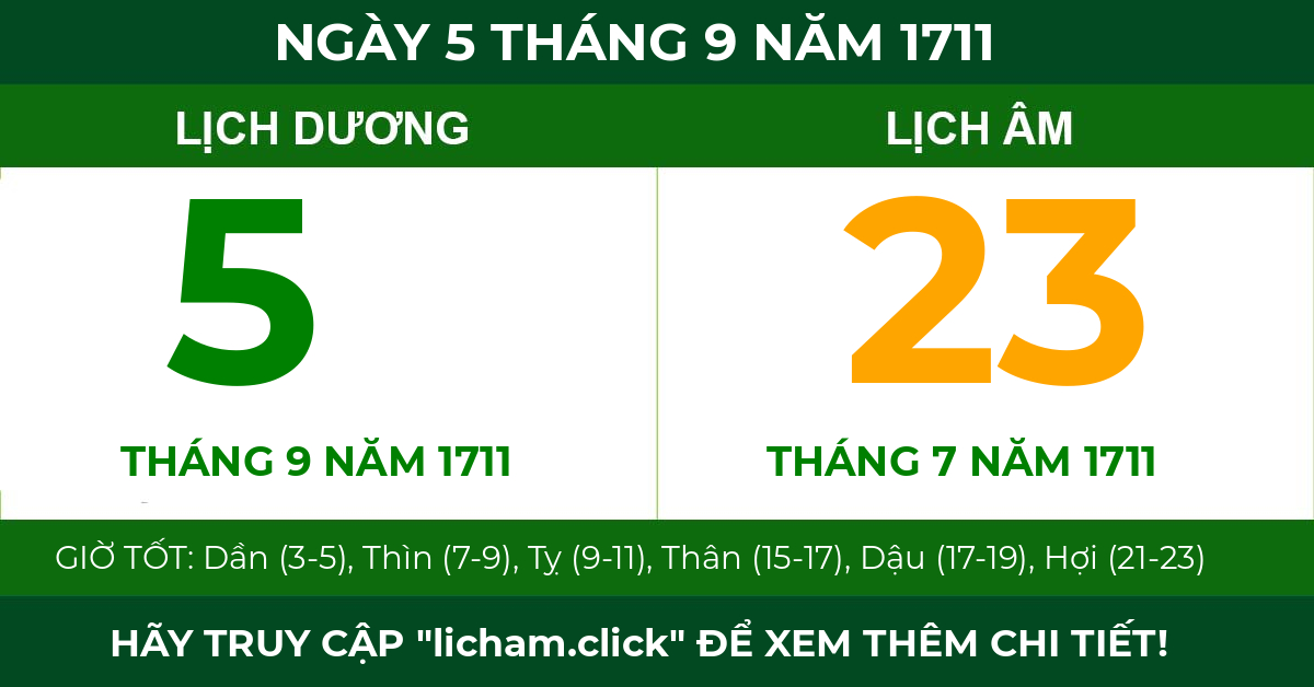 lịch âm ngày 5 tháng 9 năm 1711