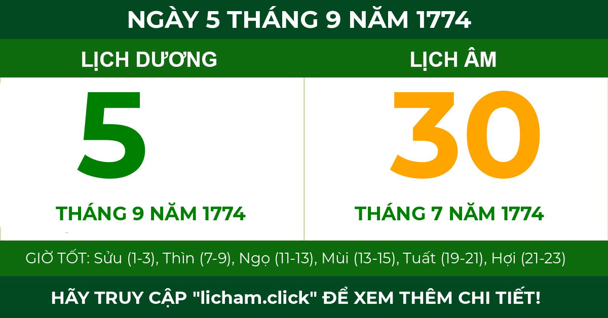 lịch âm ngày 5 tháng 9 năm 1774