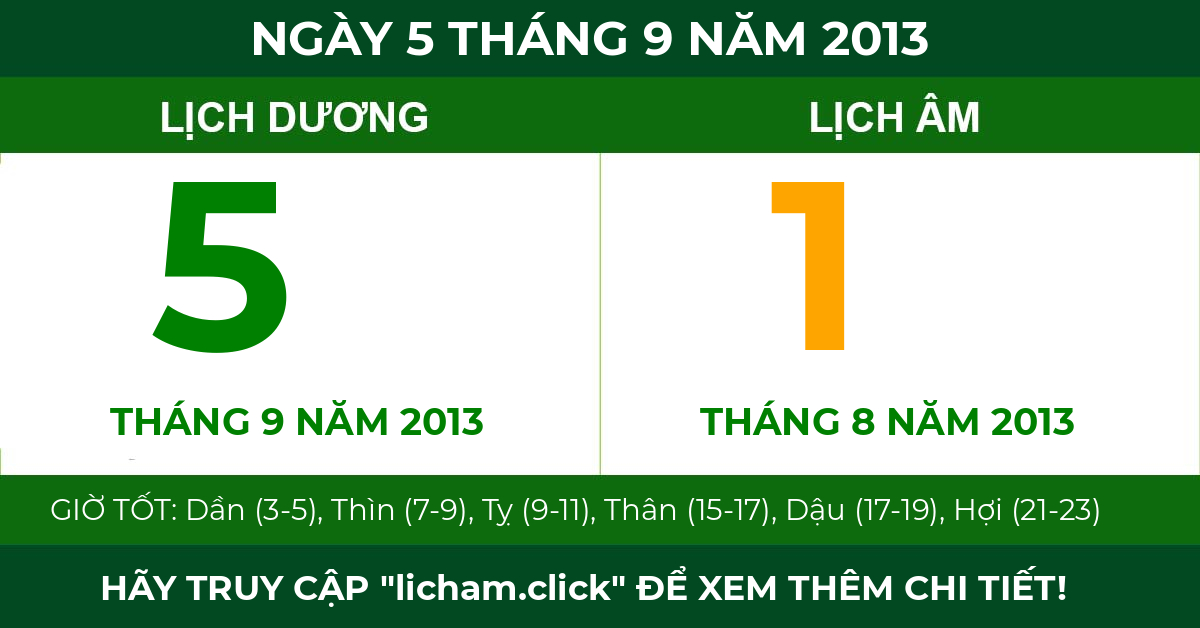 lịch âm ngày 5 tháng 9 năm 2013