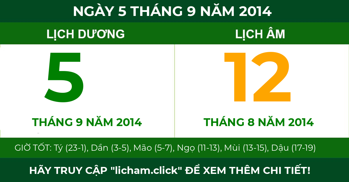 lịch âm ngày 5 tháng 9 năm 2014