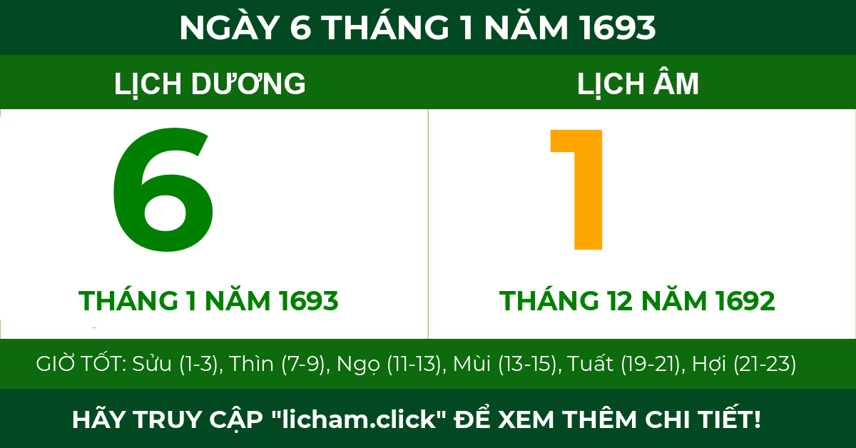 lịch âm ngày 6 tháng 1 năm 1693