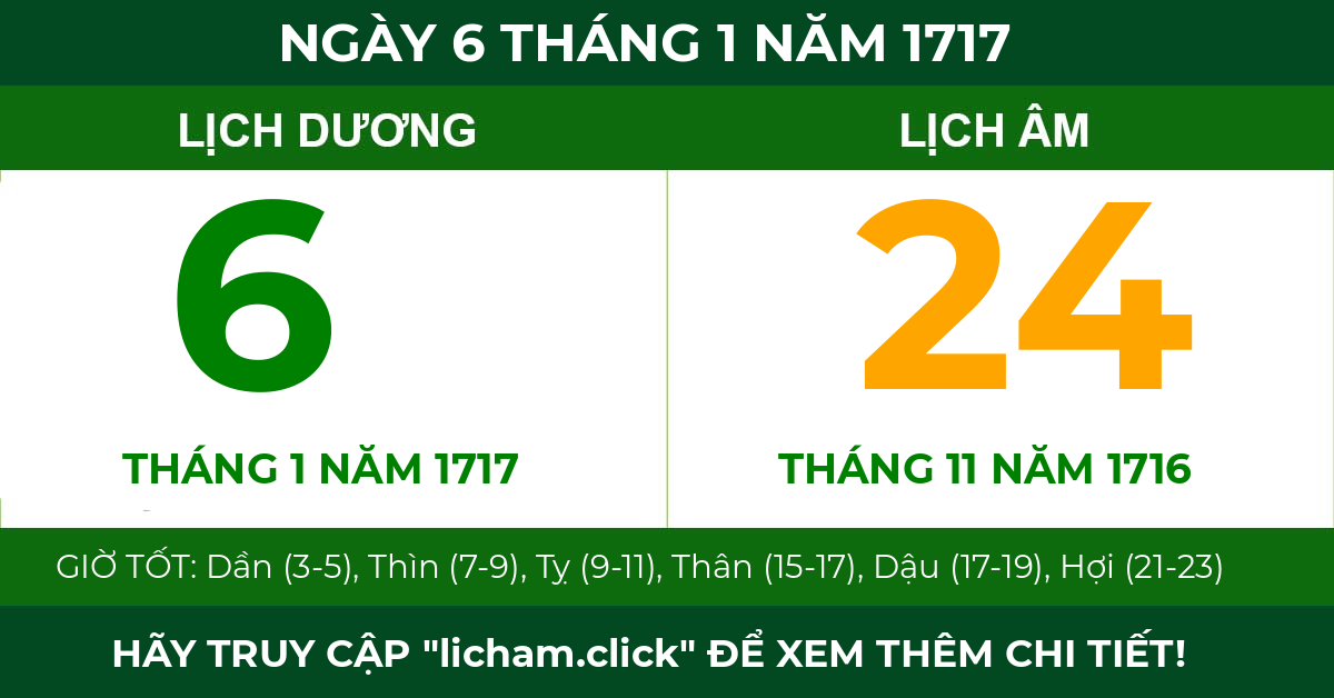 lịch âm ngày 6 tháng 1 năm 1717