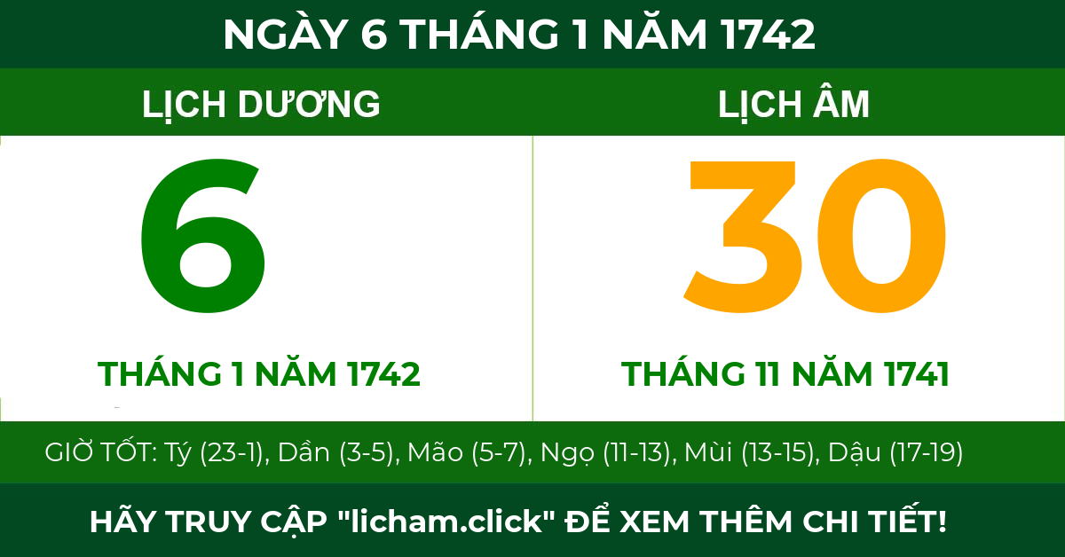 lịch âm ngày 6 tháng 1 năm 1742