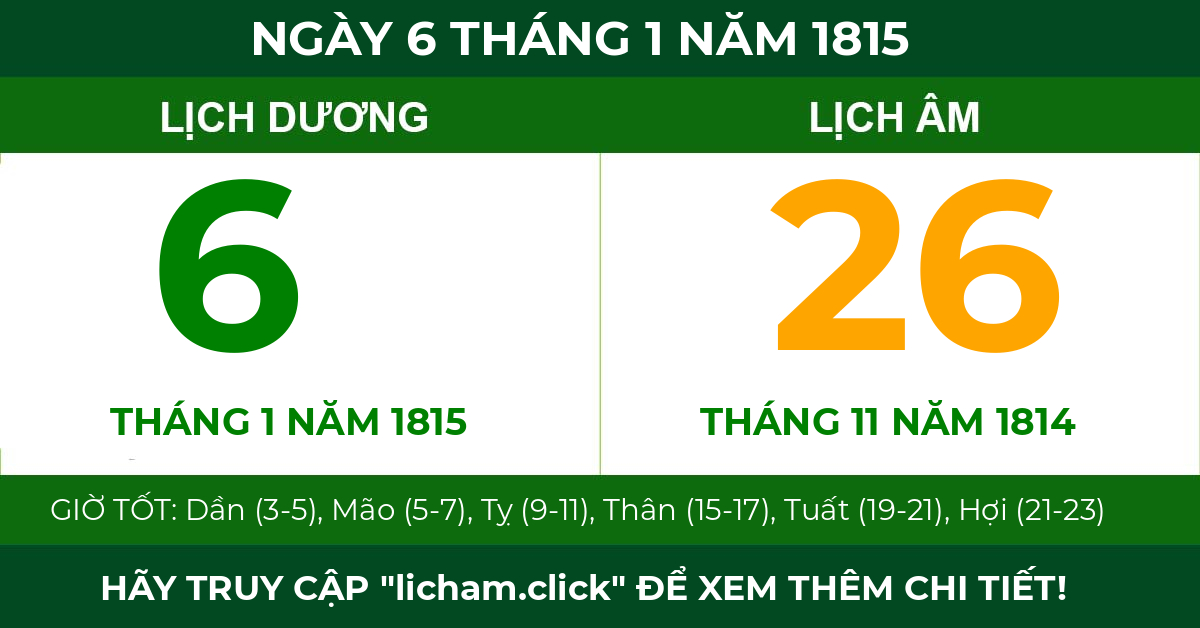 lịch âm ngày 6 tháng 1 năm 1815