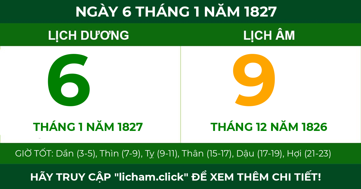 lịch âm ngày 6 tháng 1 năm 1827